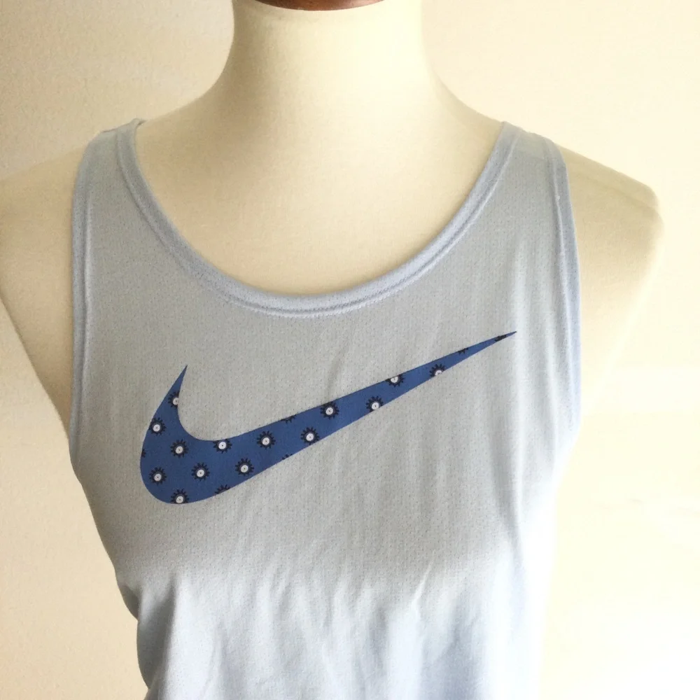 NIKE Running Dri-Fit Swoosh Crossback Tank Top Blue Sz Small